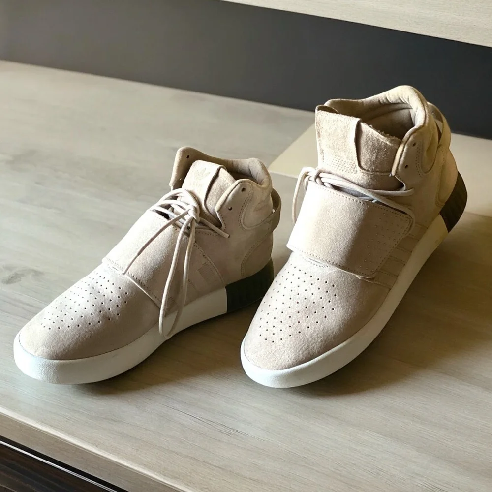 ADIDAS TUBULAR INVADER STRAP SNEAKER Neutral Color High Top Size 8  Like New - Picture 12 of 13
